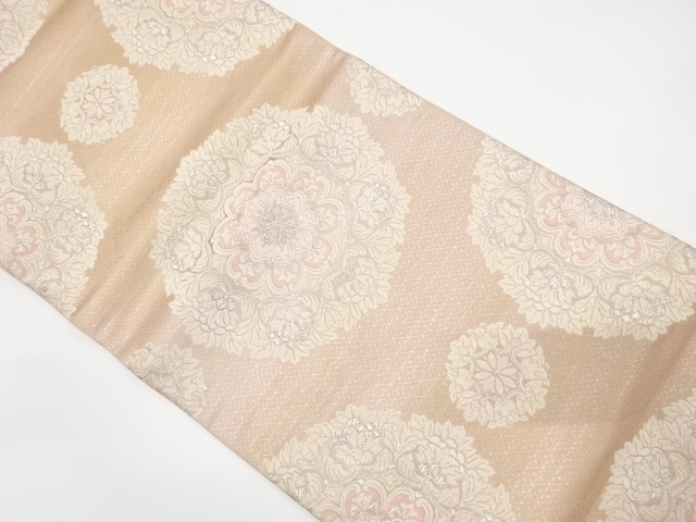 JAPANESE KIMONO / ANTIQUE FUKURO OBI / SILK / WOVEN FLORAL CREST